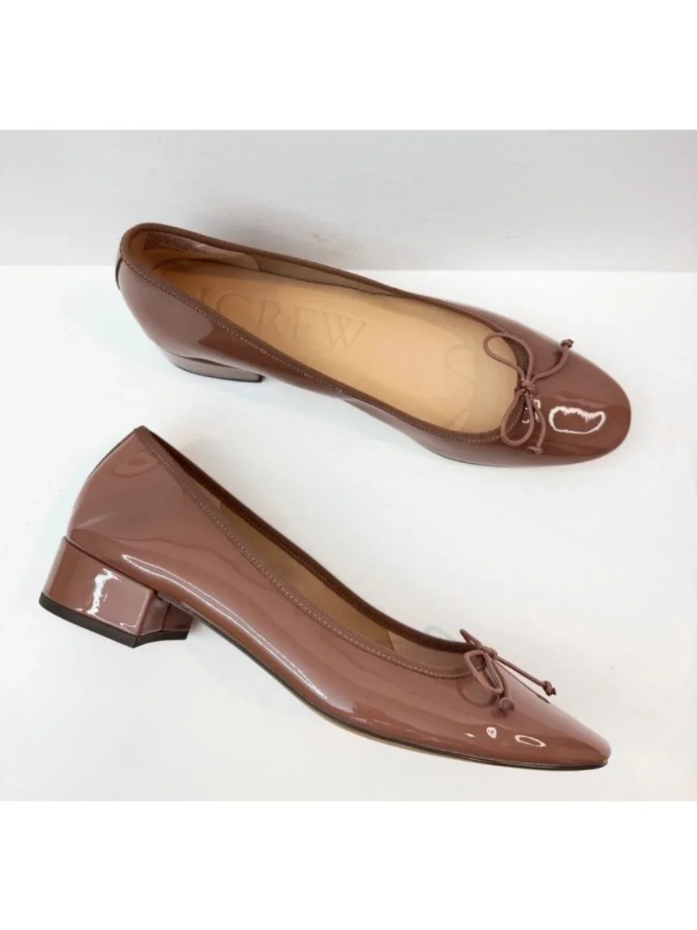 J. Crew Women's Teagan Ballet Pumps Size 10 1/2 Patent Leather Taupe Brown NWOB